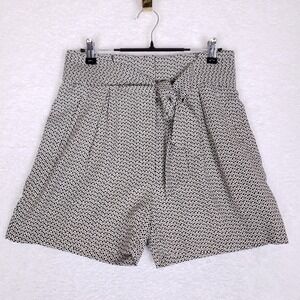 H&M Paperbag Waist Shorts 4 High Rise Geometric Print Belted Pleated Black White